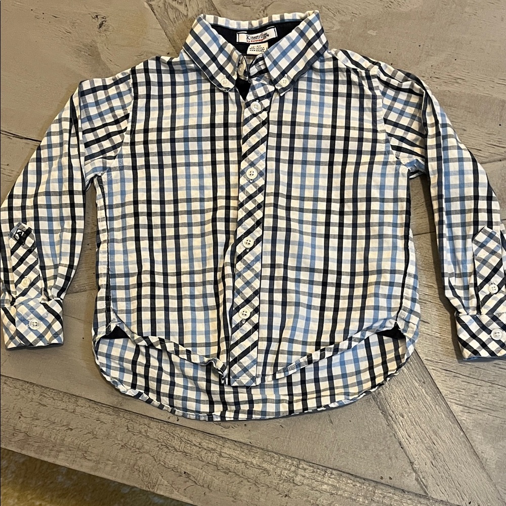 Hartstrings Blue and Black Plaid Button-Down Shirt
